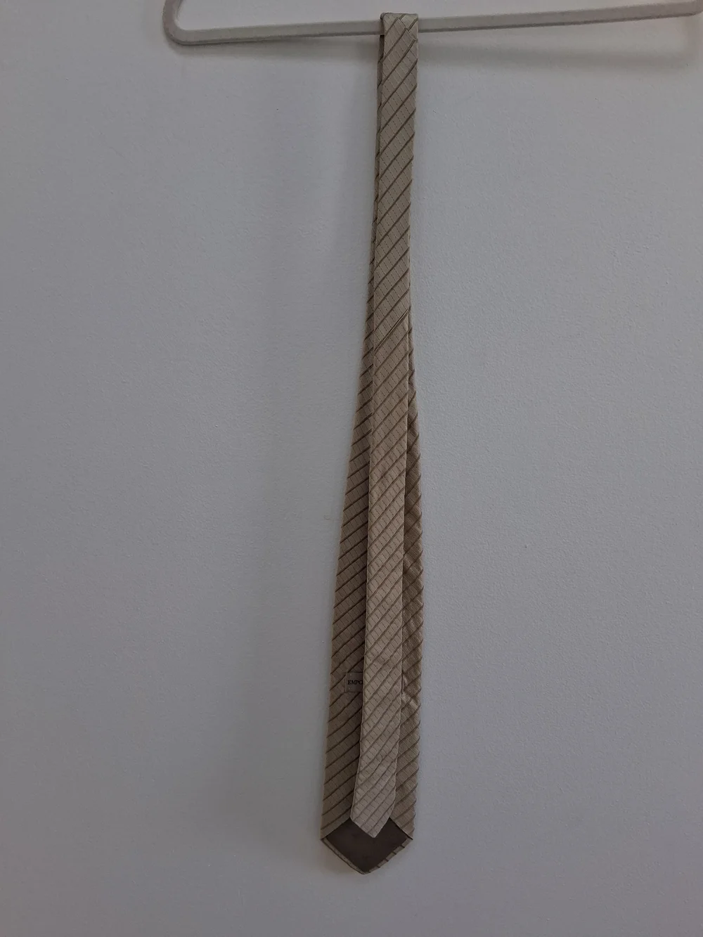 Emporio Armani Pure Silk Jacquard    Striped Tie Beige  Classic Elegant Designer